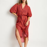 Vacay Boho Long Shirt Dress - Spice Red