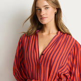 Vacay Boho Long Shirt Dress - Spice Red