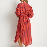 Vacay Boho Long Shirt Dress - Spice Red