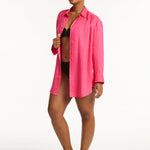 Resort Linen Beach Shirt - Hot Pink - Simply Beach UK