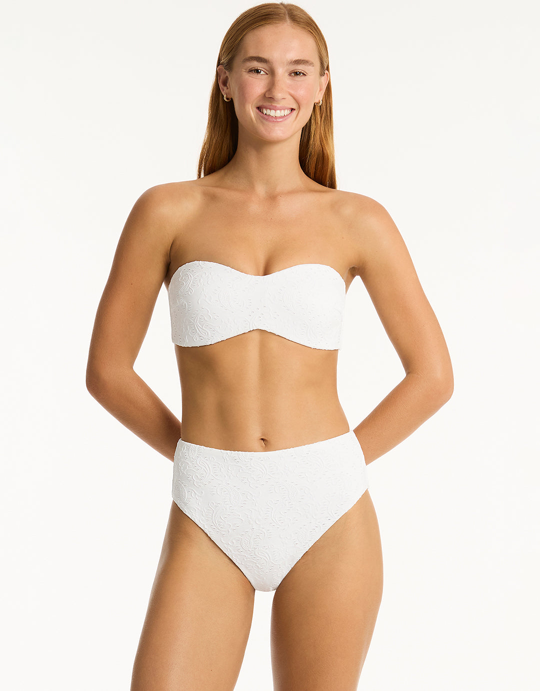 Interlace Retro High Waist Bikini Pant - White