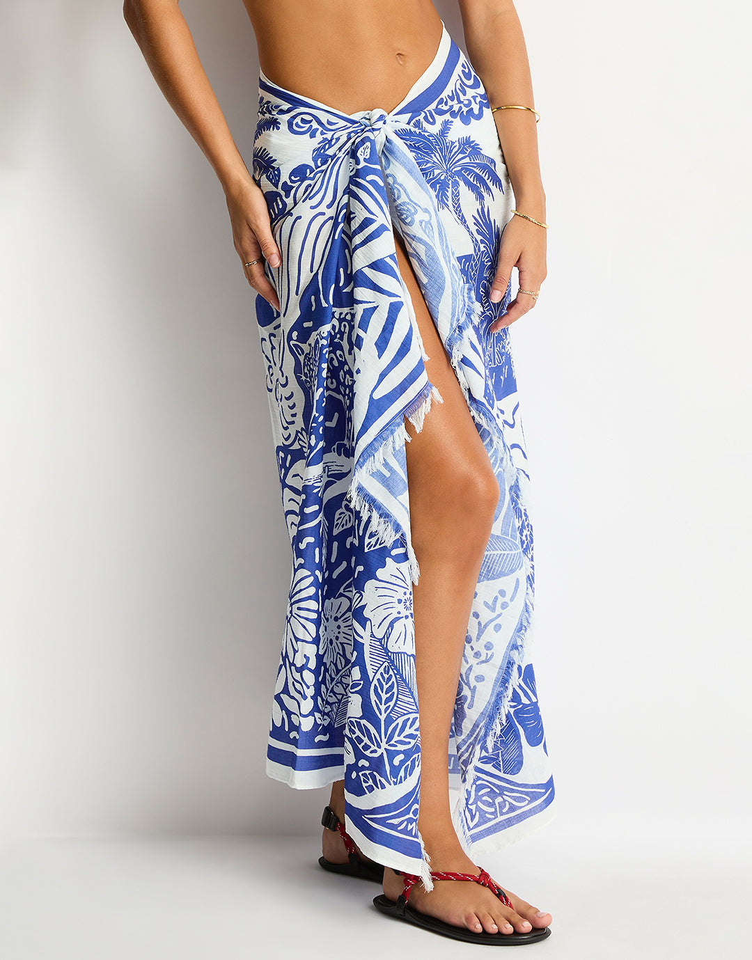 Jungle Lino Long Sarong - Blue - Simply Beach UK