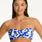 Seascape Twist Bandeau Bikini Top - Blue - Simply Beach UK