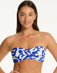 Seascape Twist Bandeau Bikini Top - Blue - Simply Beach UK