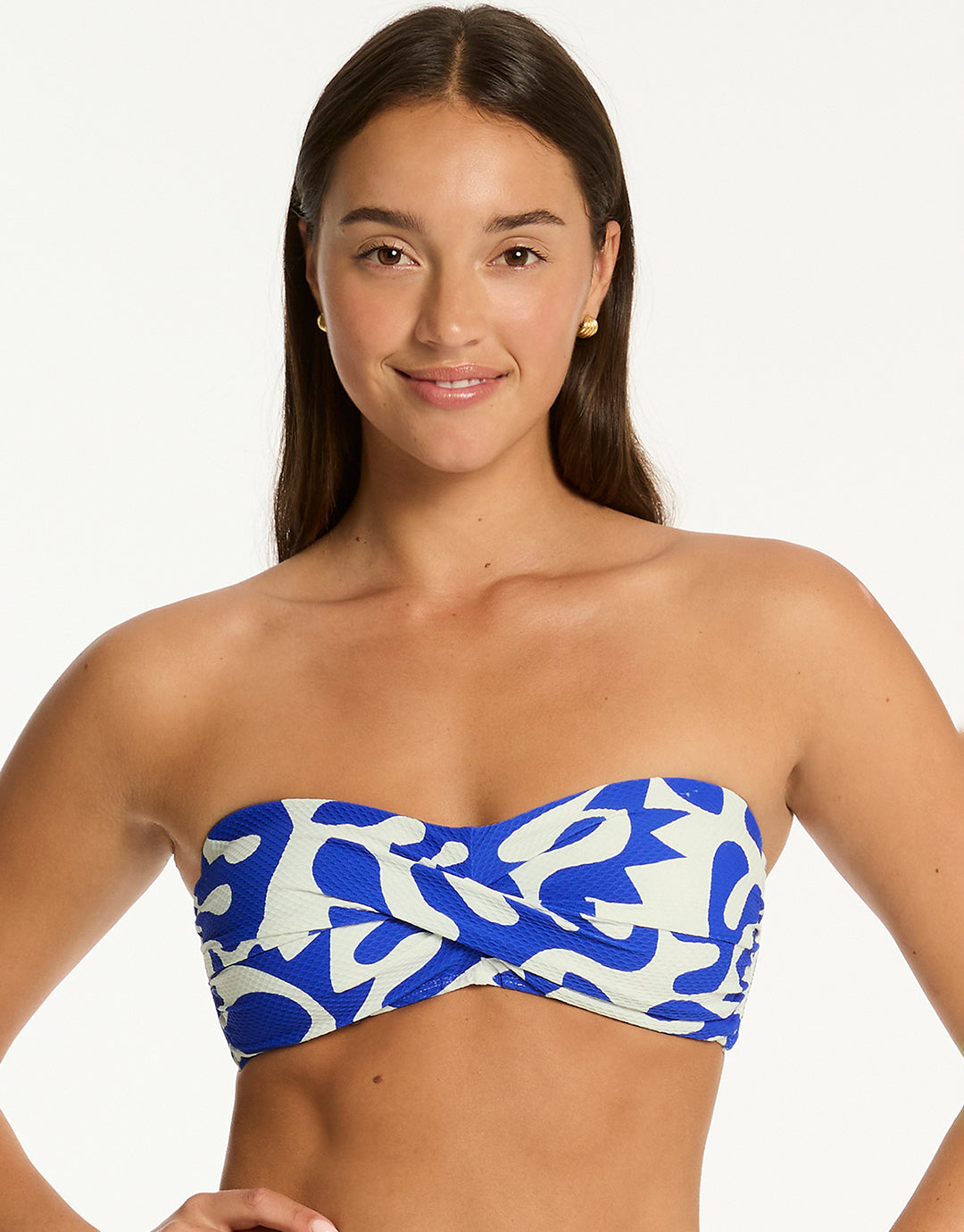 Seascape Twist Bandeau Bikini Top - Blue - Simply Beach UK