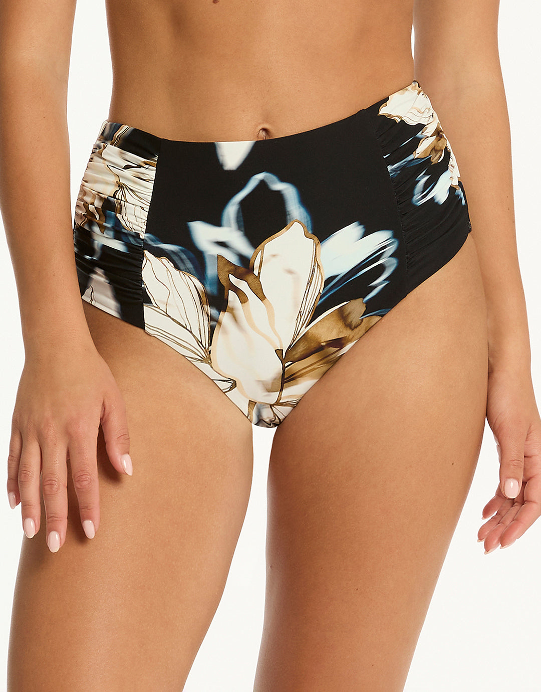 La Luna High Waist Gathered Side Bikini Pant - Black - Simply Beach UK