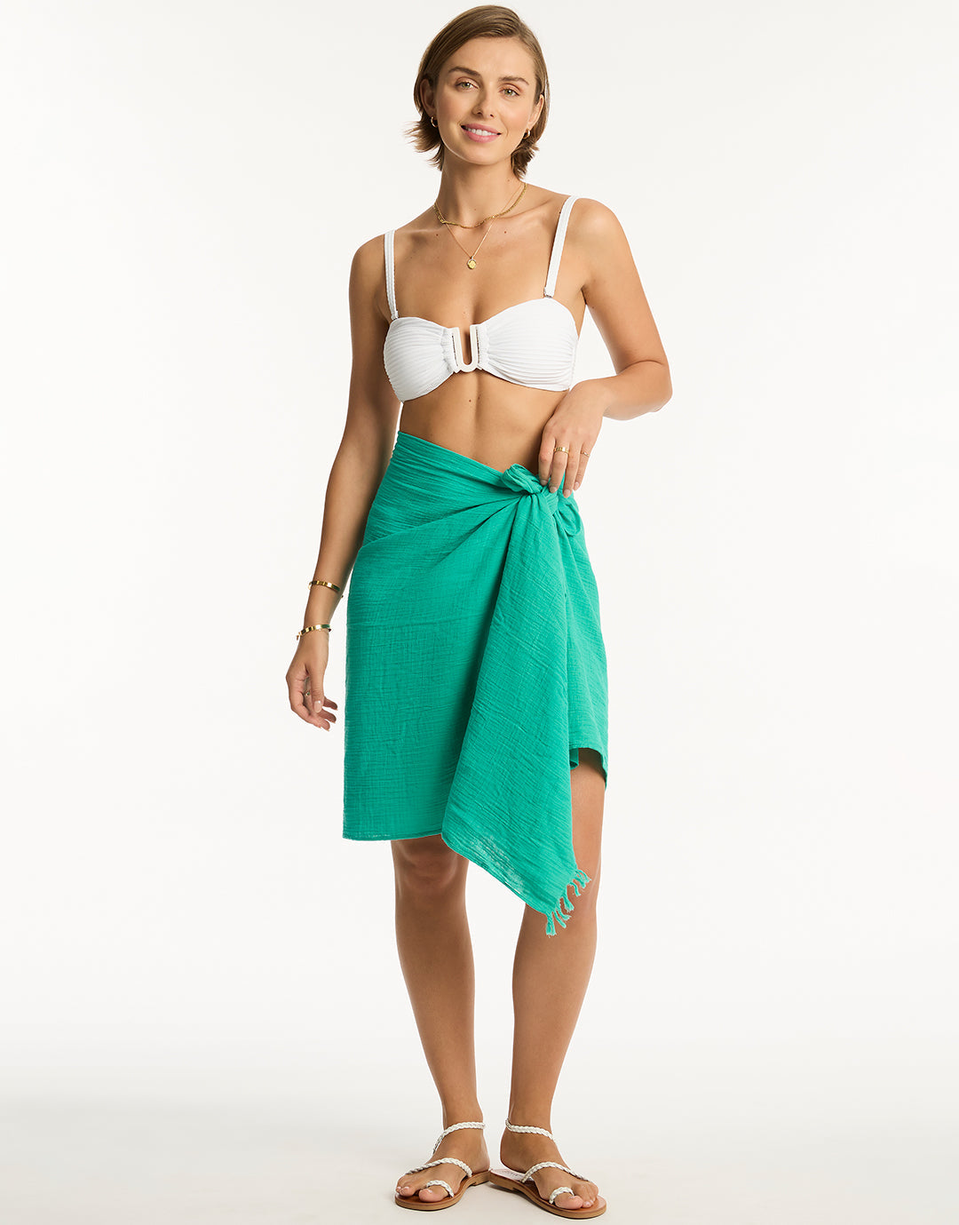 Sunset Frayed Sarong - Sea Green - Simply Beach UK