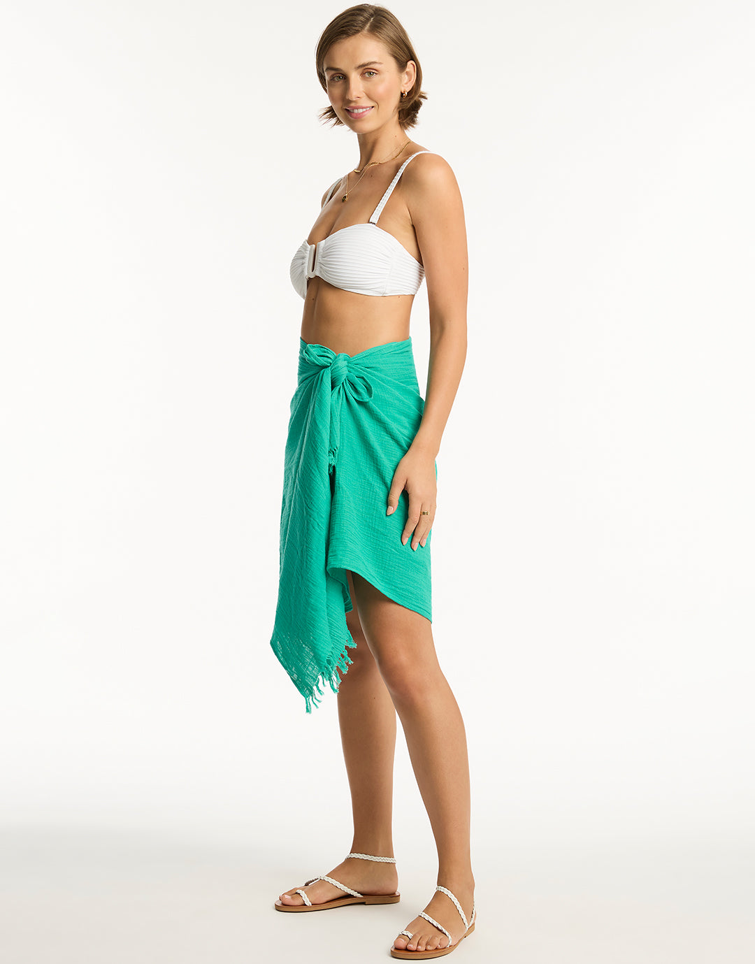 Sunset Frayed Sarong - Sea Green - Simply Beach UK