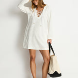 Sea Level Horizon Lace Up Dress - White - Simply Beach UK