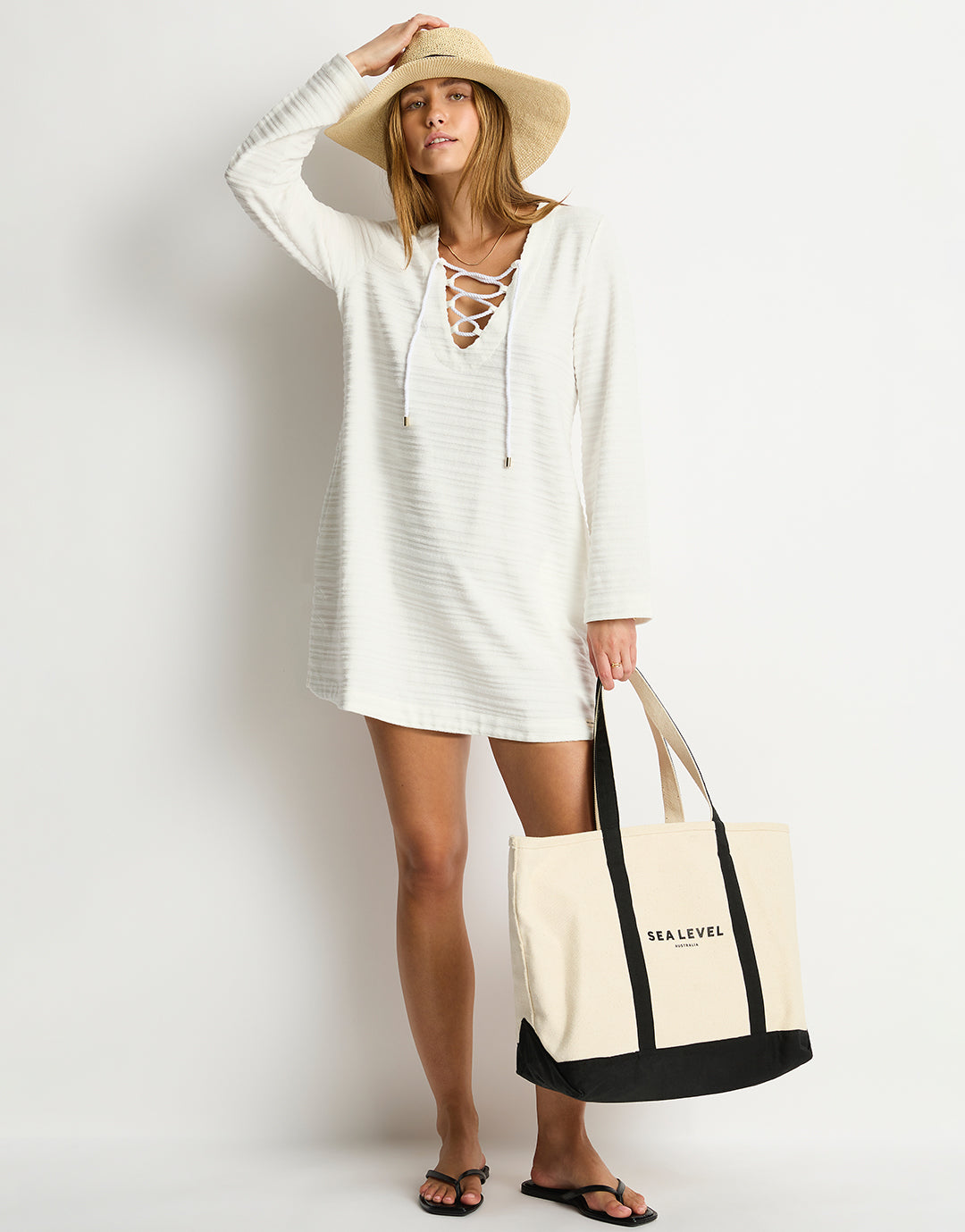 Sea Level Horizon Lace Up Dress - White - Simply Beach UK
