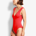 Collective V Neck Swimsuit - Chilli Red - Simply Beach UK