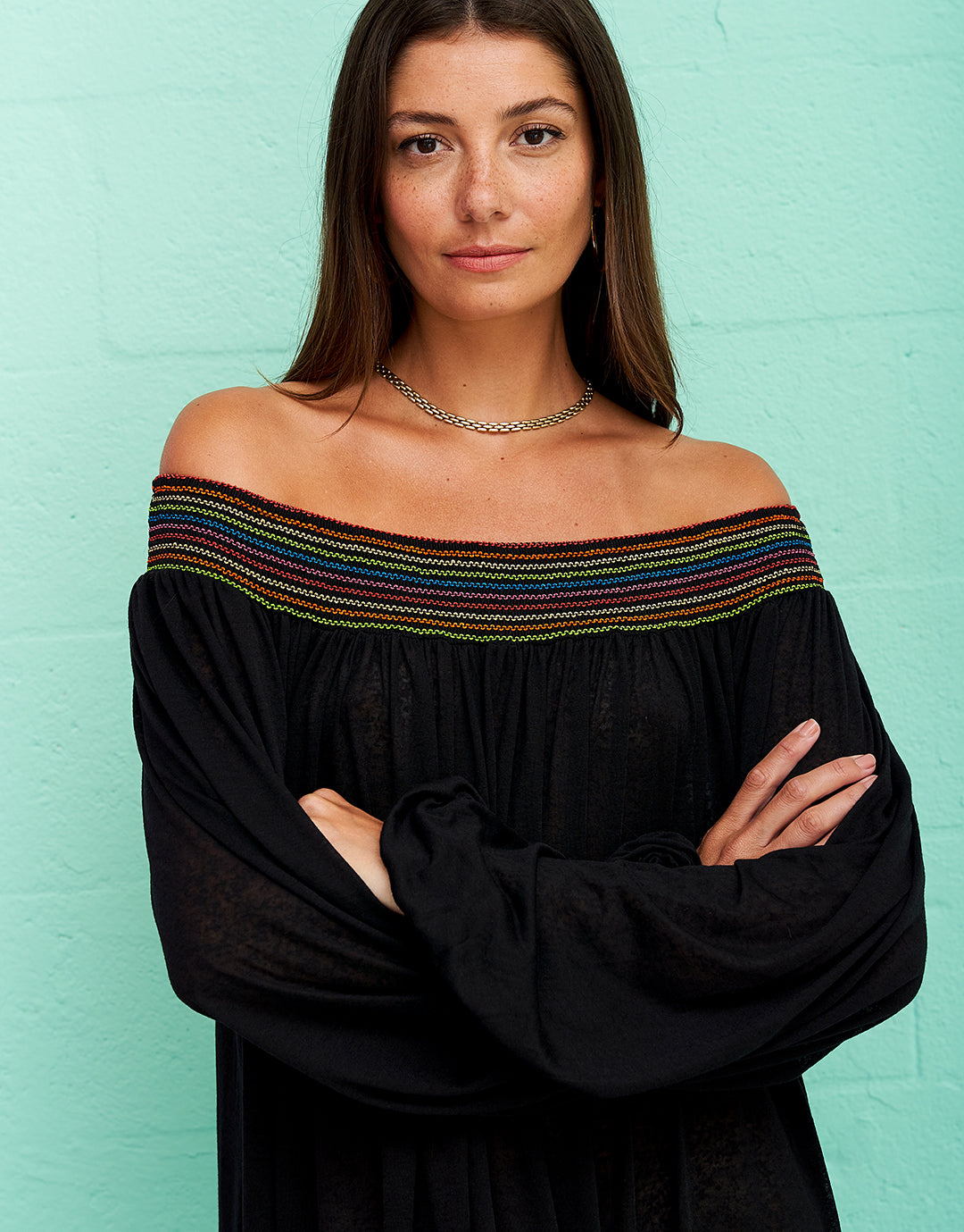 Smocked Off the Shoulder Dress - Black - Simply Beach UK