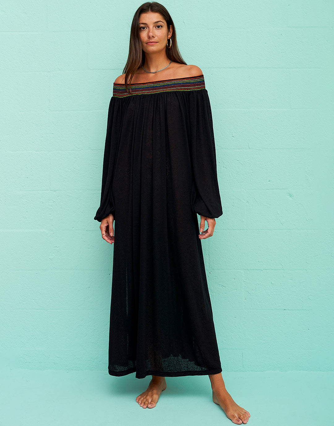 Smocked Off the Shoulder Dress - Black Smocked Off the Shoulder Dress - Black