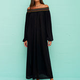 Smocked Off the Shoulder Dress - Black - Simply Beach UK