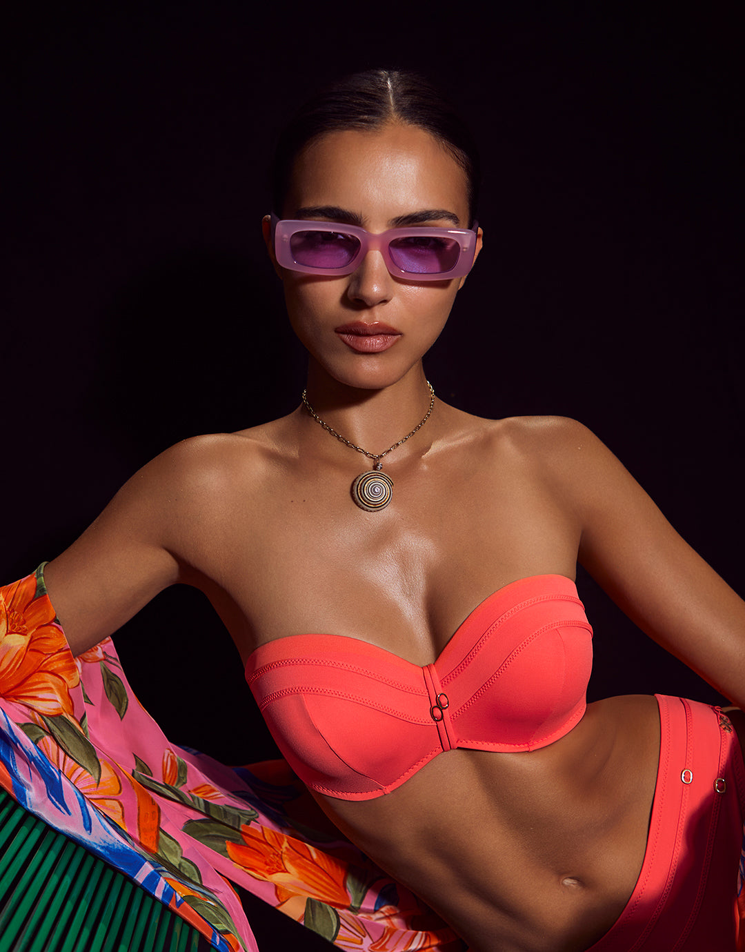 Nuria Ferrer Stella Bandeau Bikini Top - Coral - Simply Beach UK