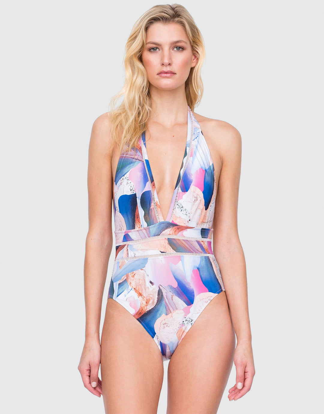 Dusk to Dawn Deep Plunge Halter Swimsuit - Multi - Simply Beach UK