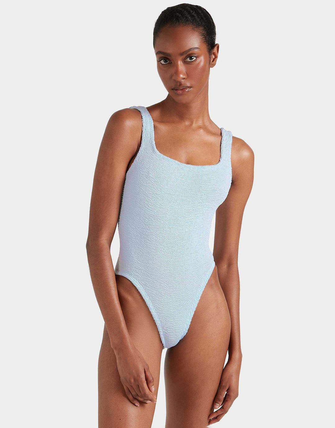 Hunza G Square Neck Swimsuit - Metallic Ice Blue - Simply Beach UK