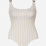 Indira Round Neck Swimsuit - White and Gold - Simply Beach UK