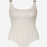 Indira Round Neck Swimsuit - White and Gold - Simply Beach UK