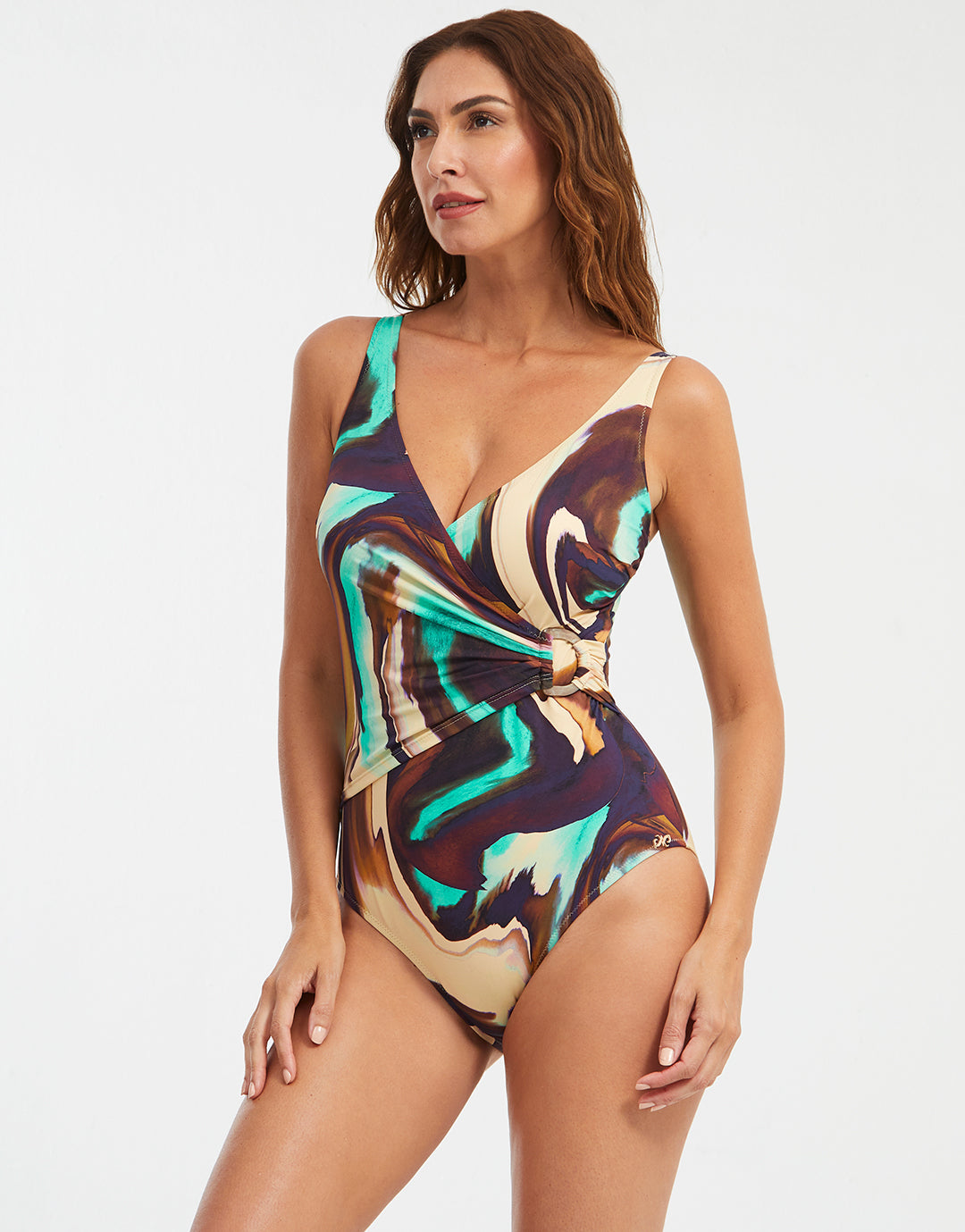 Telma Wrap Swimsuit - Turquoise and Brown - Simply Beach UK