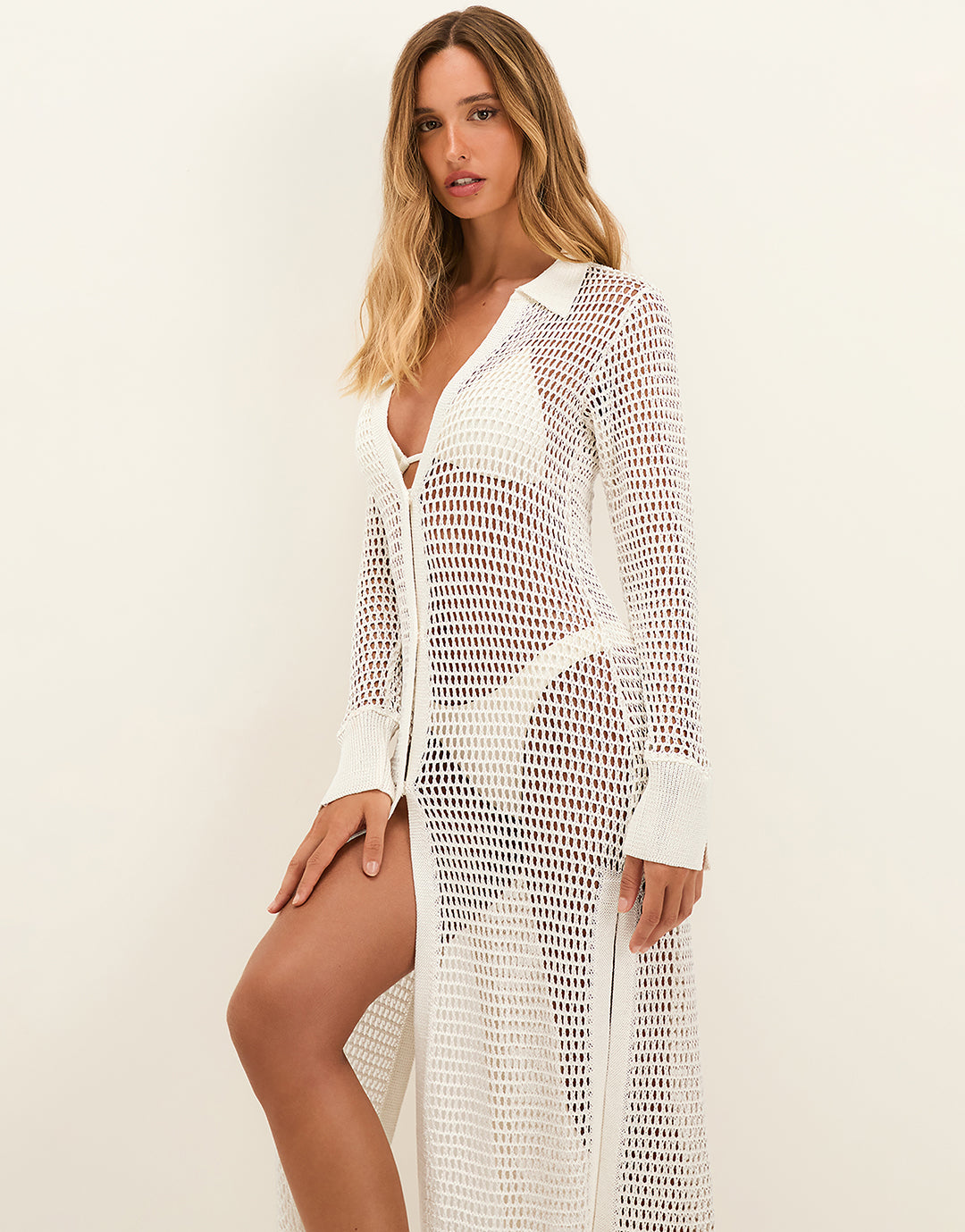 Knit Long Shirt Cover Up - Off White - Simply Beach UK