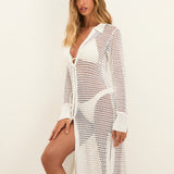 Knit Long Shirt Cover Up - Off White - Simply Beach UK