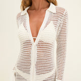 Knit Long Shirt Cover Up - Off White - Simply Beach UK