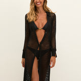 Knit Long Shirt Cover Up - Black - Simply Beach UK