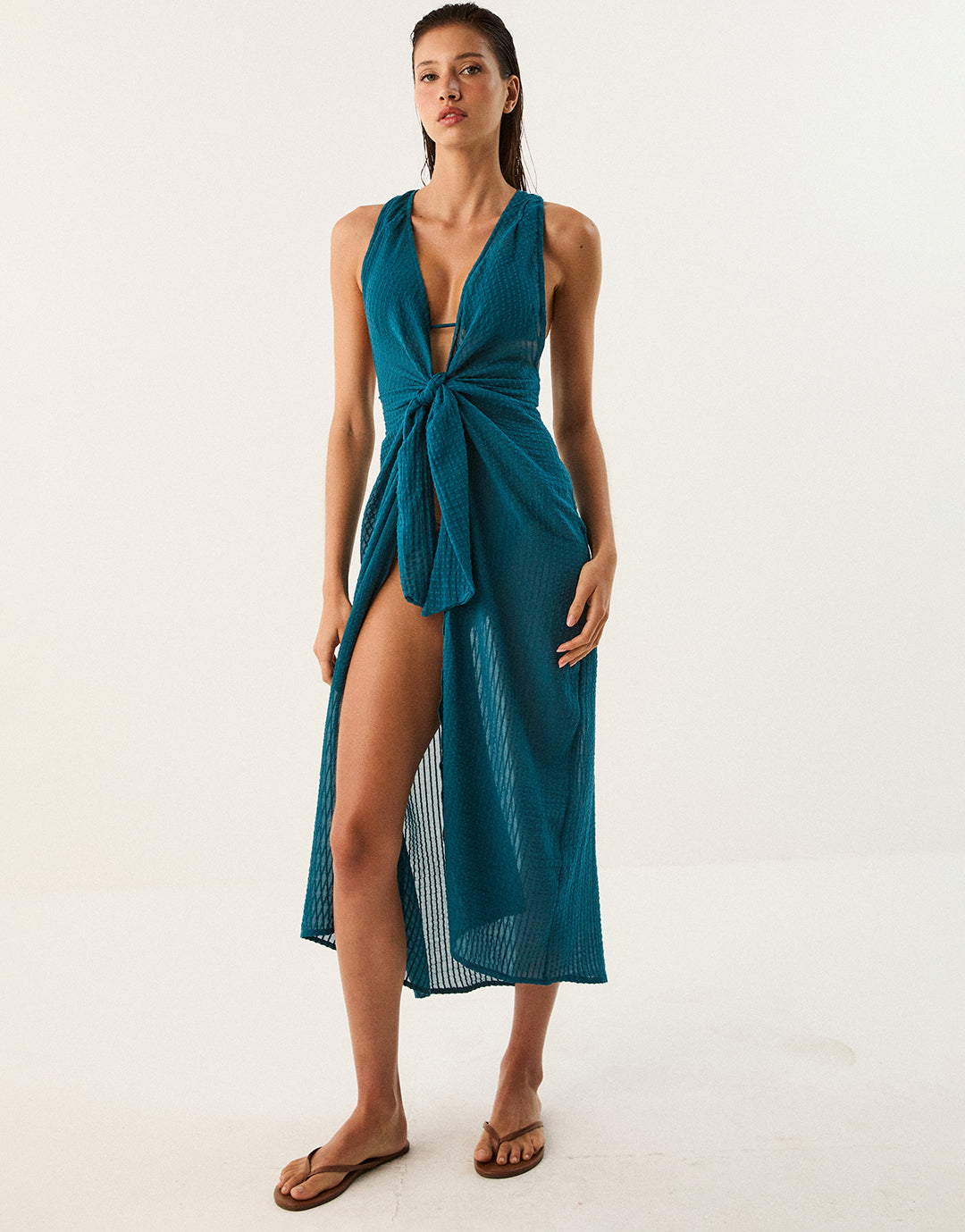 ViX Paula Hermanny Windward Mita Long Cover Up - Teal - Simply Beach UK