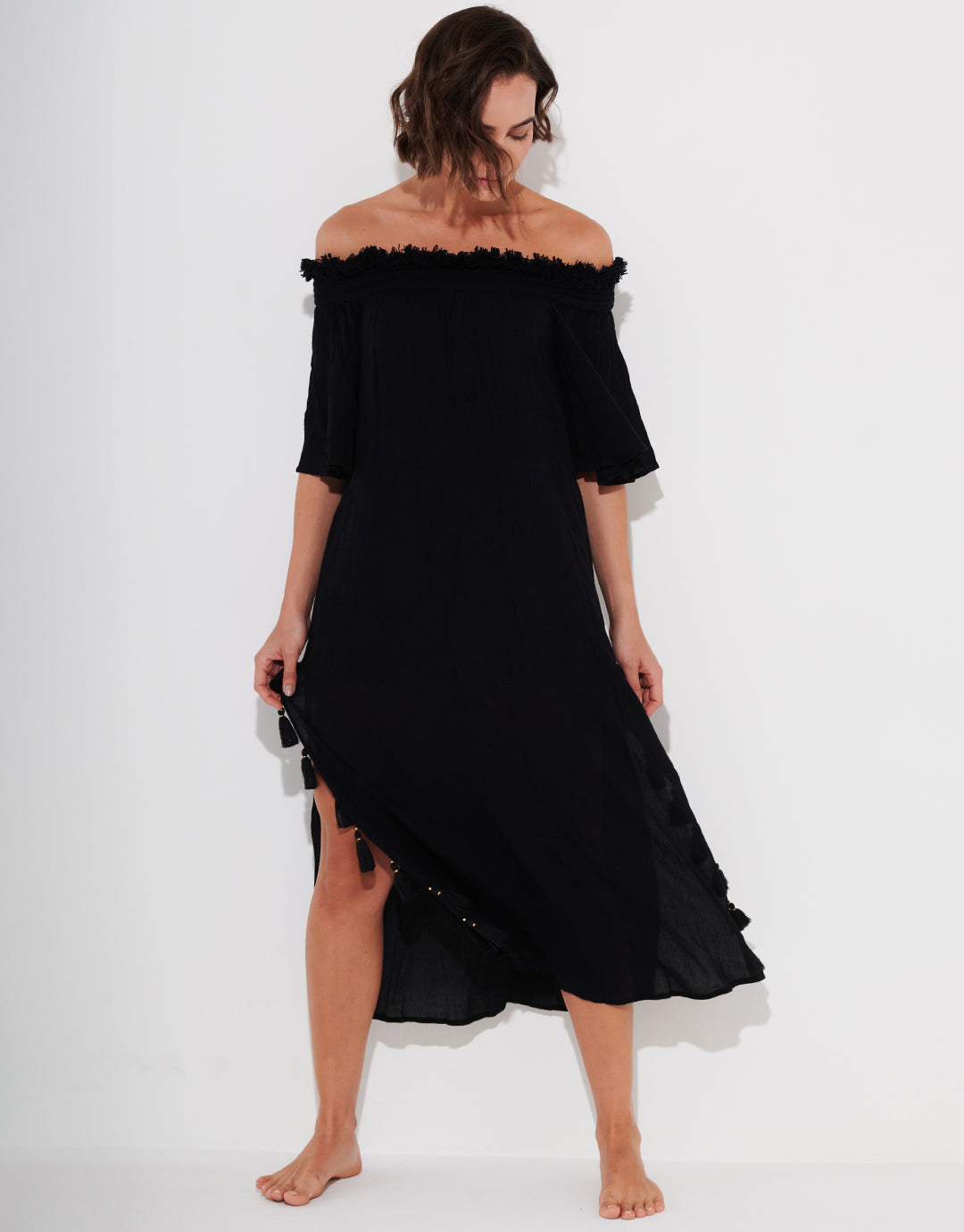 Off The Shoulder Dress - Black - Simply Beach UK