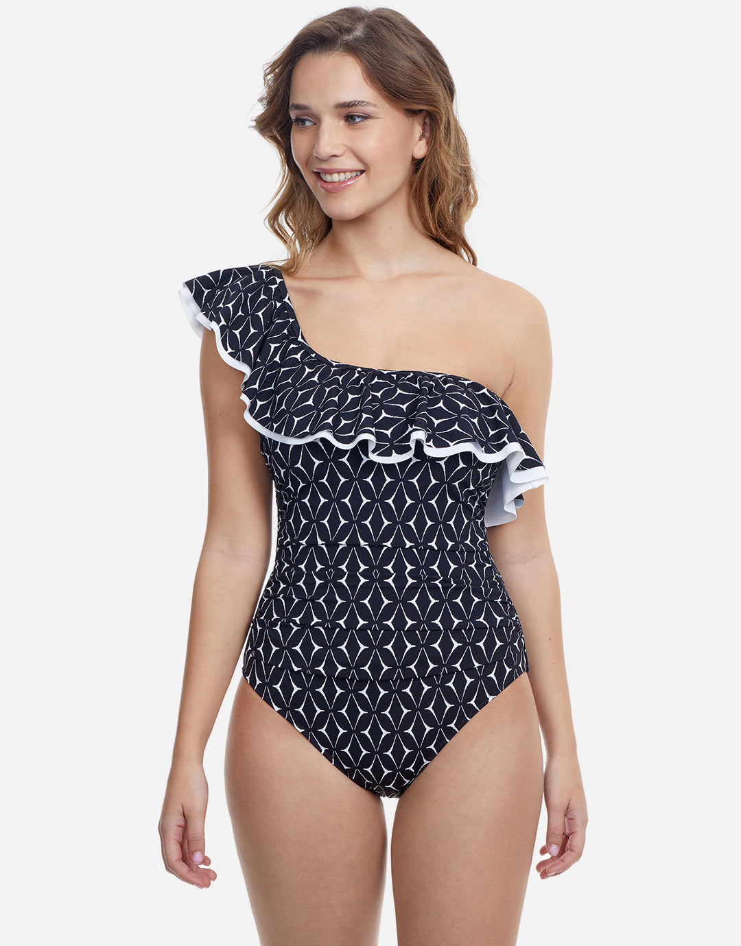 Profile Supreme Ruffle One Shoulder Swimsuit - Black - Simply Beach UK