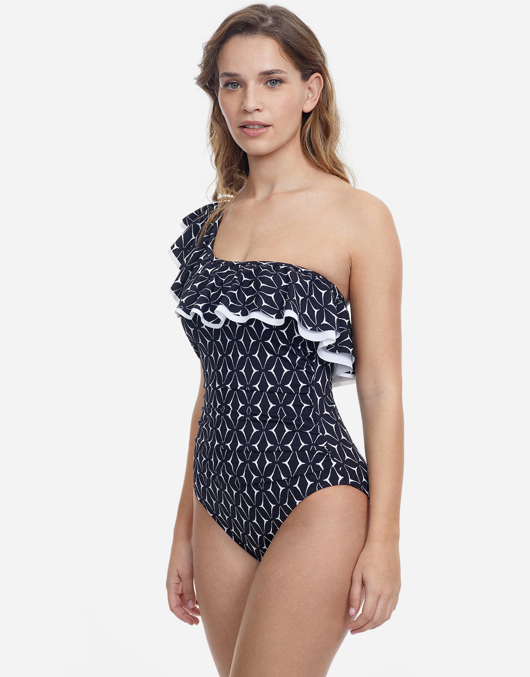 Profile Supreme Ruffle One Shoulder Swimsuit - Black - Simply Beach UK