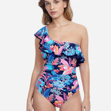 Bohemian Gypsy Ruffle One Shoulder Swimsuit - Navy - Simply Beach UK