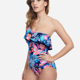 Bohemian Gypsy Ruffle One Shoulder Swimsuit - Navy - Simply Beach UK