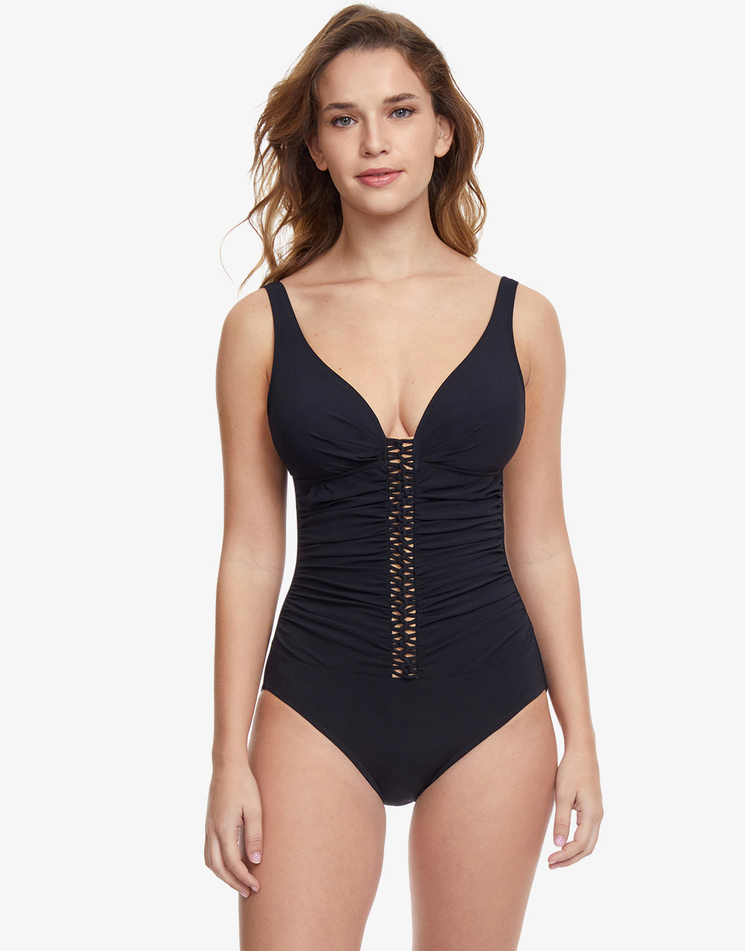 Profile Twist D Cup Plunge V Neck Swimsuit - Black - Simply Beach UK