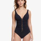 Profile Twist D Cup Plunge V Neck Swimsuit - Black - Simply Beach UK