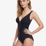 Profile Twist D Cup Plunge V Neck Swimsuit - Black - Simply Beach UK