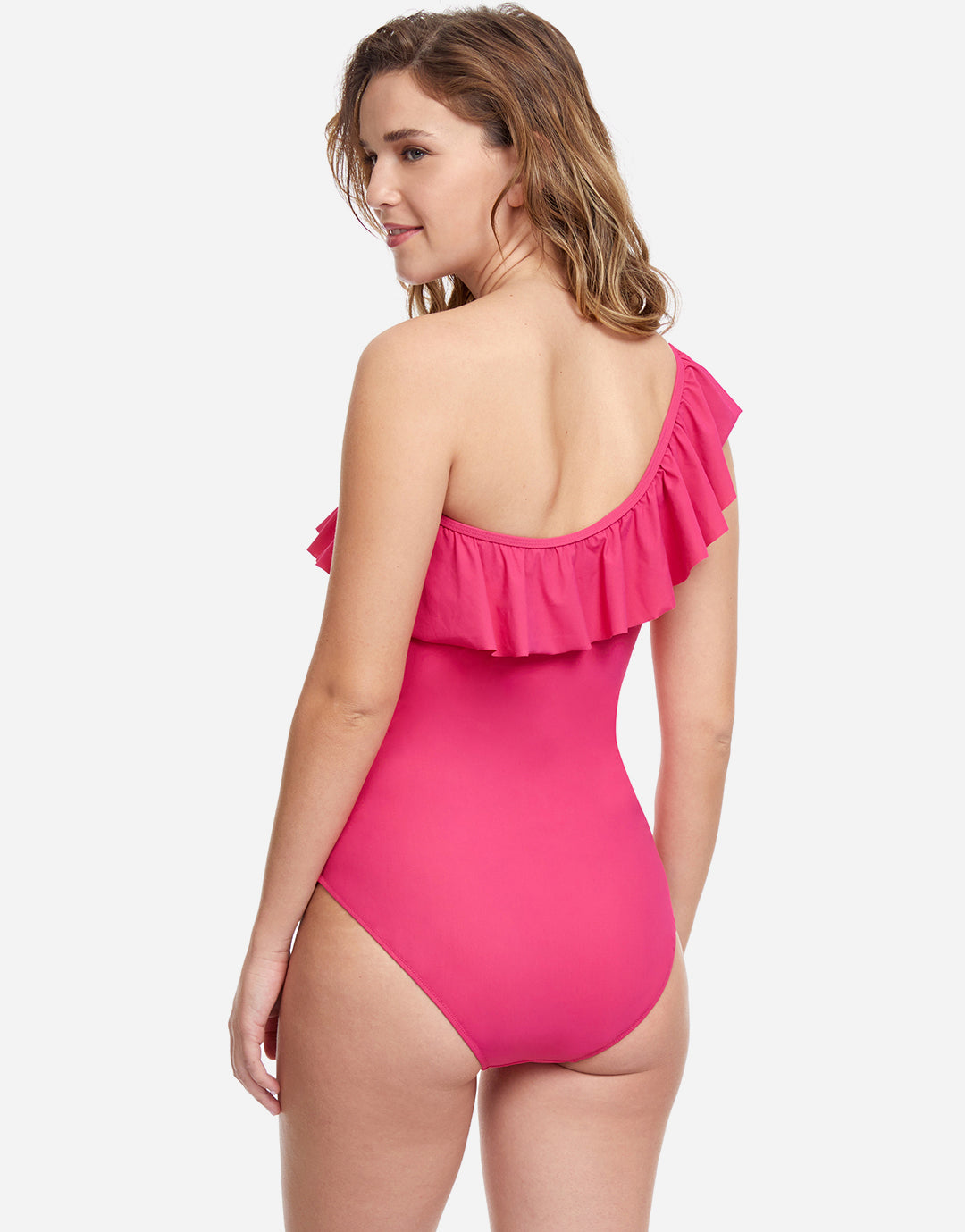 Profile Tutti Frutti Ruffle One Shoulder Swimsuit - Rose - Simply Beach UK