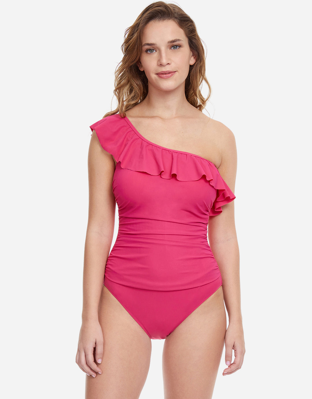 Profile Tutti Frutti Ruffle One Shoulder Swimsuit - Rose - Simply Beach UK
