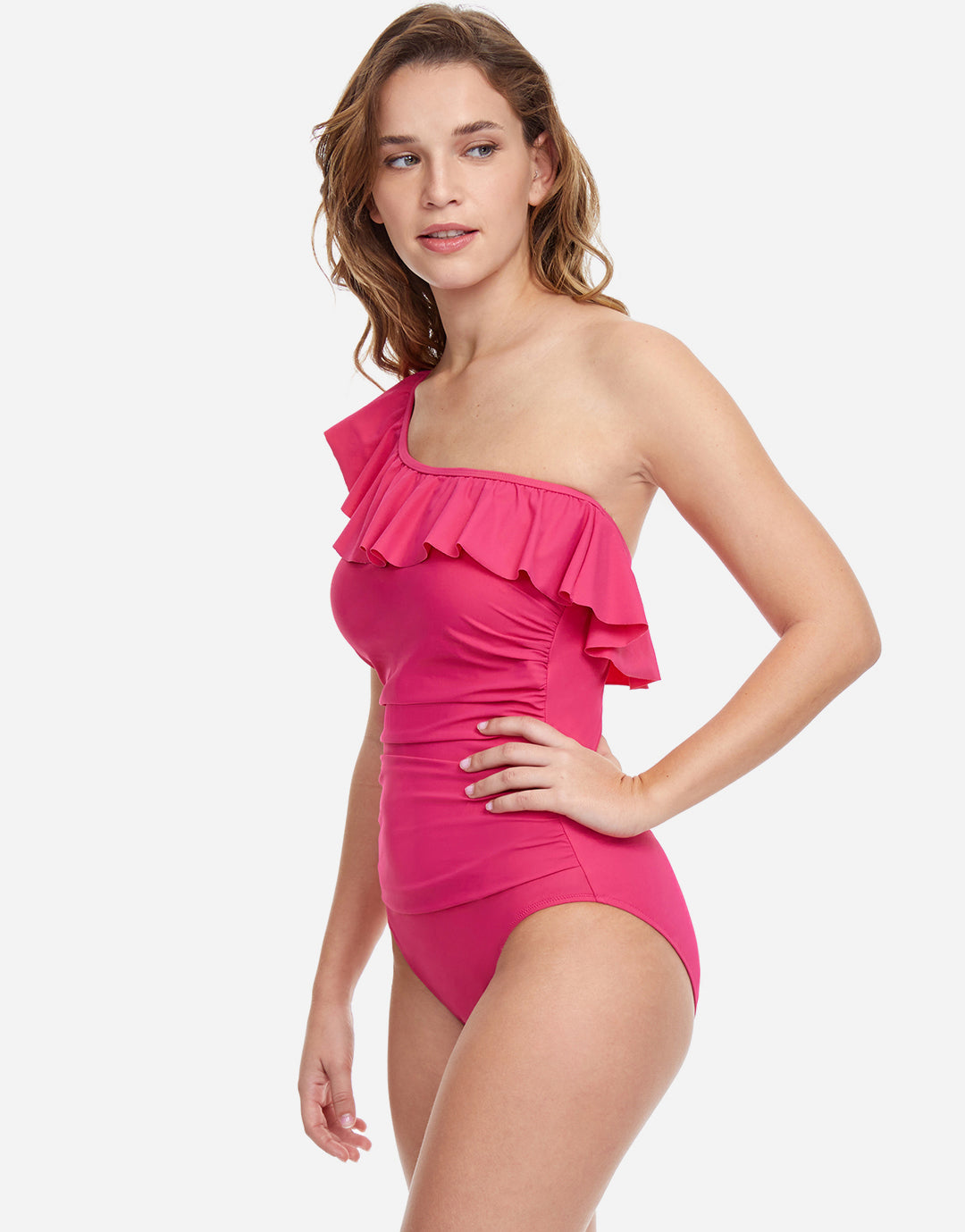 Profile Tutti Frutti Ruffle One Shoulder Swimsuit - Rose - Simply Beach UK