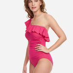Profile Tutti Frutti Ruffle One Shoulder Swimsuit - Rose - Simply Beach UK