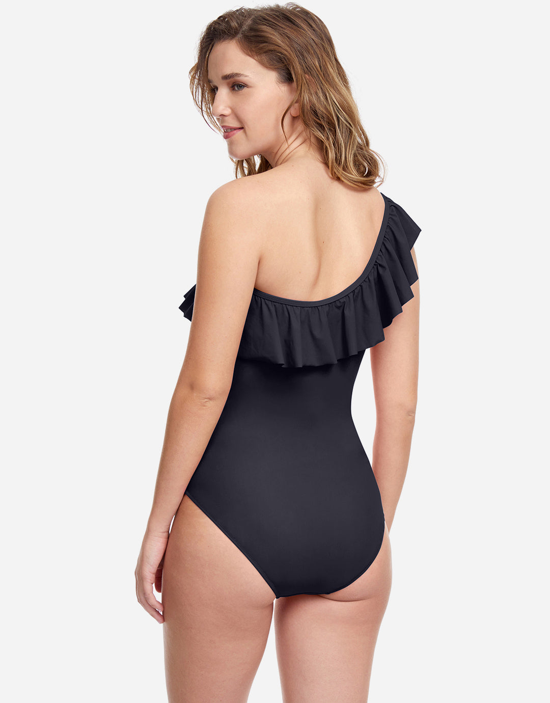 Profile Tutti Frutti Ruffle One Shoulder Swimsuit - Black - Simply Beach UK