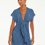 Sasha Short Cover Up - Blue Grey - Simply Beach UK