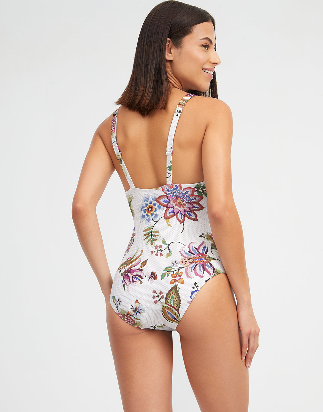 Jasmine Plunge Swimsuit - White Floral - Simply Beach UK