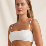 Creme Memoir Embroidered Bandeau Crop Bikini Top - White - Simply Beach UK