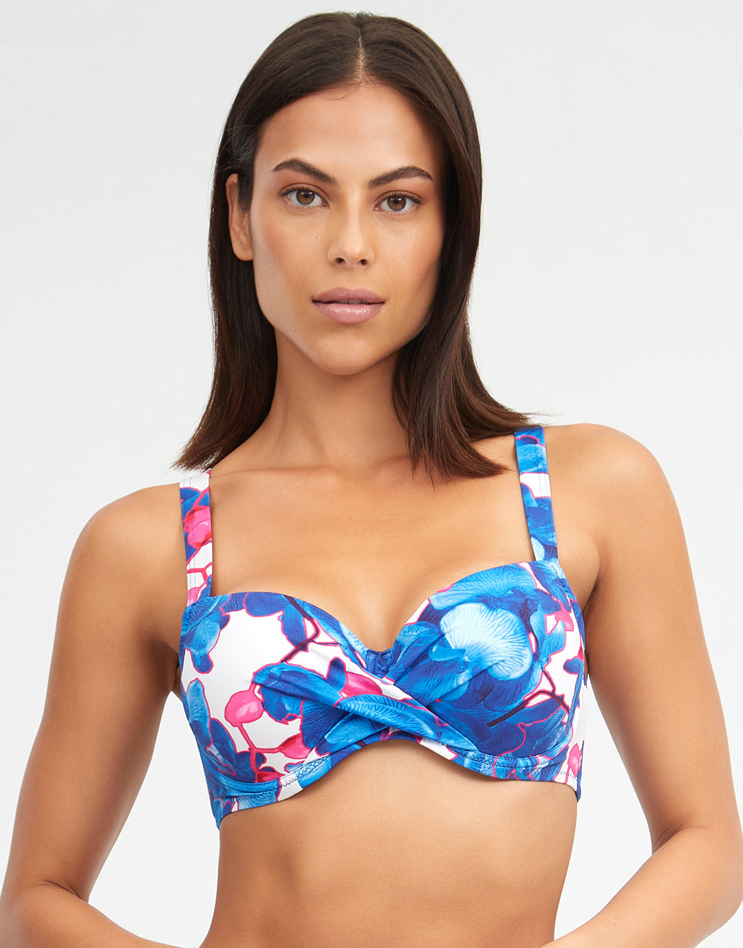 Tahiti Moulded Underwired Bikini Top - Blue Floral - Simply Beach UK