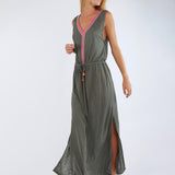 Caraiva Erman Embroidered Dress - Khaki - Simply Beach UK
