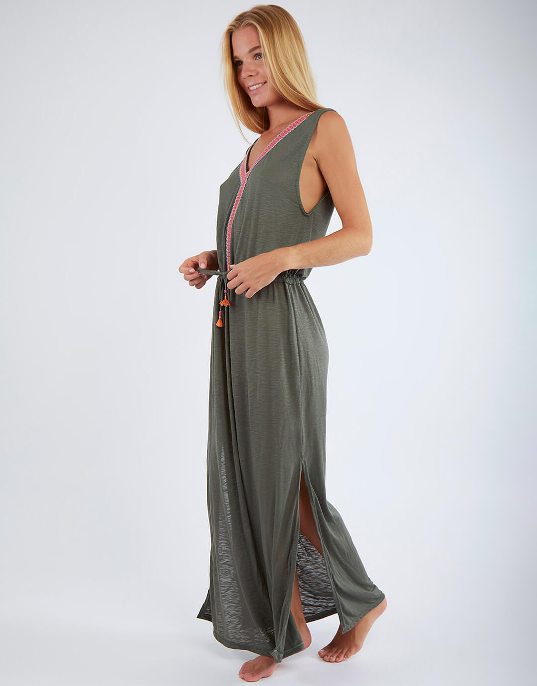 Caraiva Erman Embroidered Dress - Khaki - Simply Beach UK