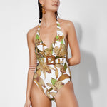 Journey Belted Halterneck Swimsuit - Cream Reed - Simply Beach UK