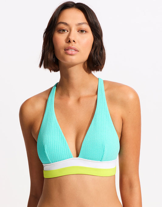 Slice of Splice Longline Tri Bikini Top - Lime Burst - Simply Beach UK
